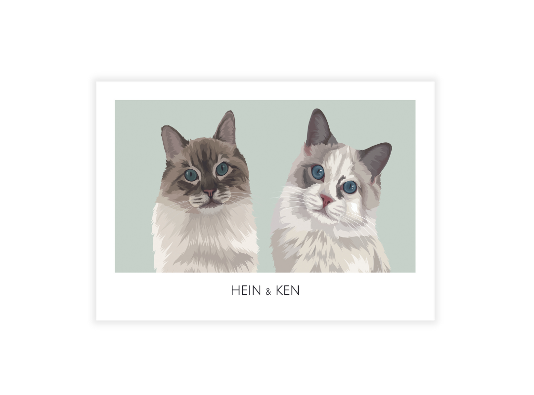 Huisdier portret groen zonder lijst en met twee katten