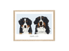 Huisdier portret blauw met houte lijst en twee honden